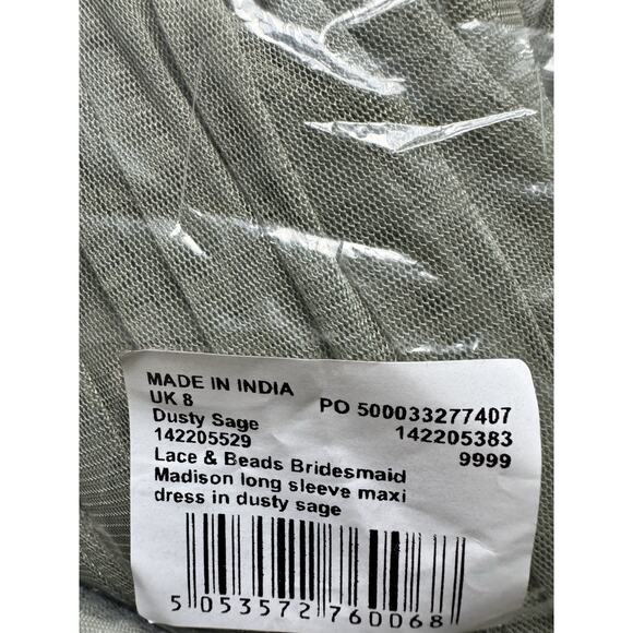 Lace & Beads Bridesmaid Madison long sleeve maxi dress in dusty sage size Us 4 - Picture 3 of 5